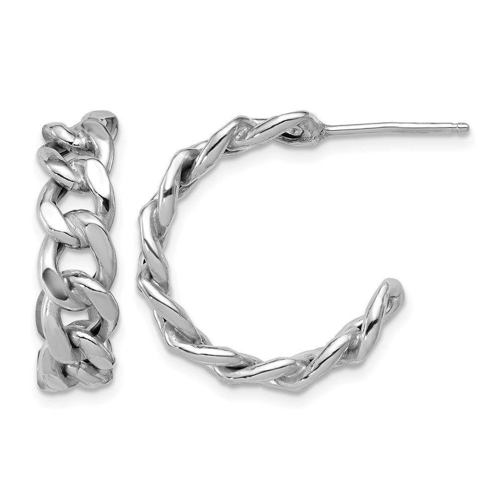 SS RH-pltd Polished 24x6.5mm Curb Link Post C-Hoop Earrings