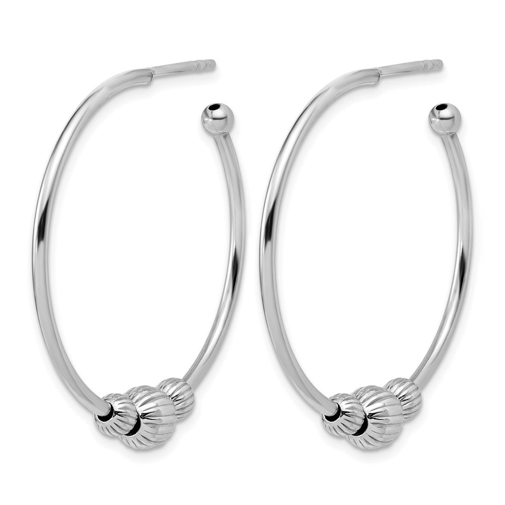 Sterling Silver Rhodium-Plated with Beads Post Hoop Earrings
