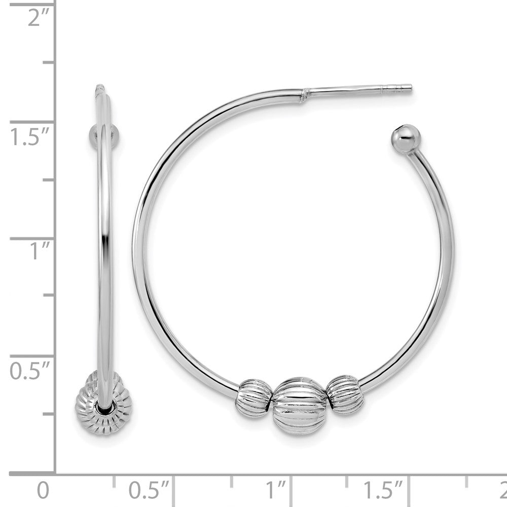 Sterling Silver Rhodium-Plated with Beads Post Hoop Earrings
