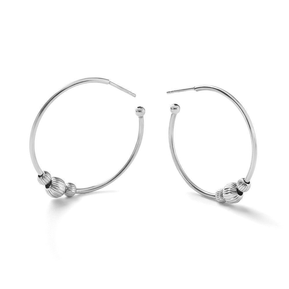 Sterling Silver Rhodium-Plated with Beads Post Hoop Earrings