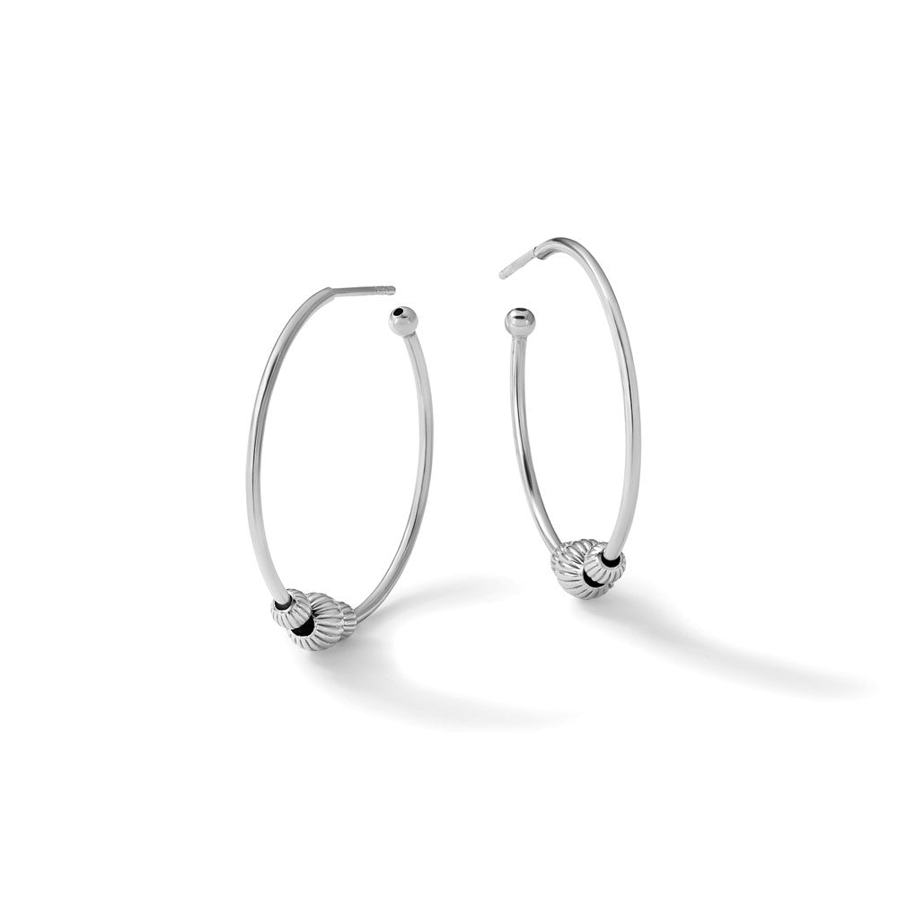 Sterling Silver Rhodium-Plated with Beads Post Hoop Earrings