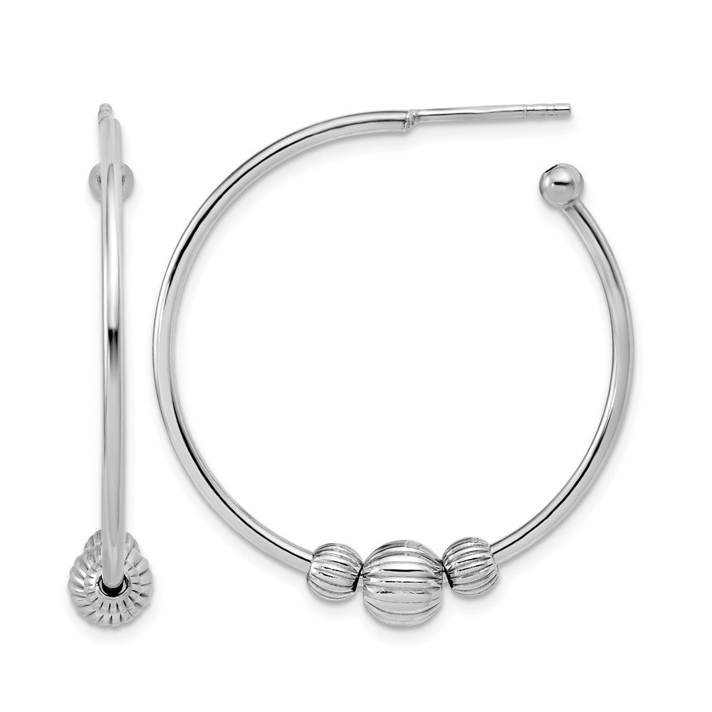 Sterling Silver Rhodium-Plated with Beads Post Hoop Earrings