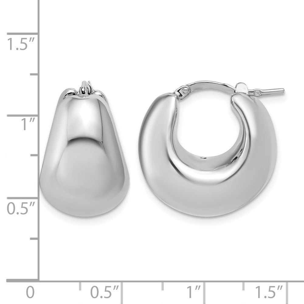 Sterling Silver Rhodium-plated Polished Puffed Hoop Earrings