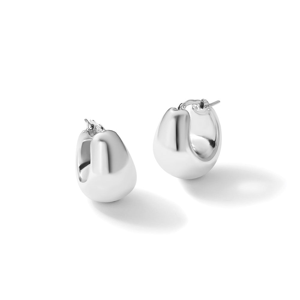Sterling Silver Rhodium-plated Polished Puffed Hoop Earrings