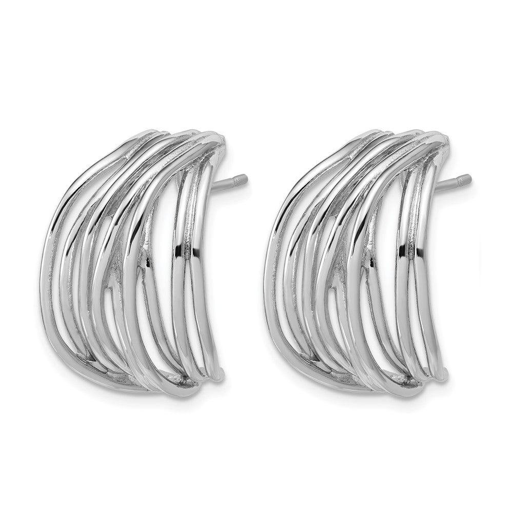 Sterling Silver Rh-Plated Polished C-Hoop Post Earrings