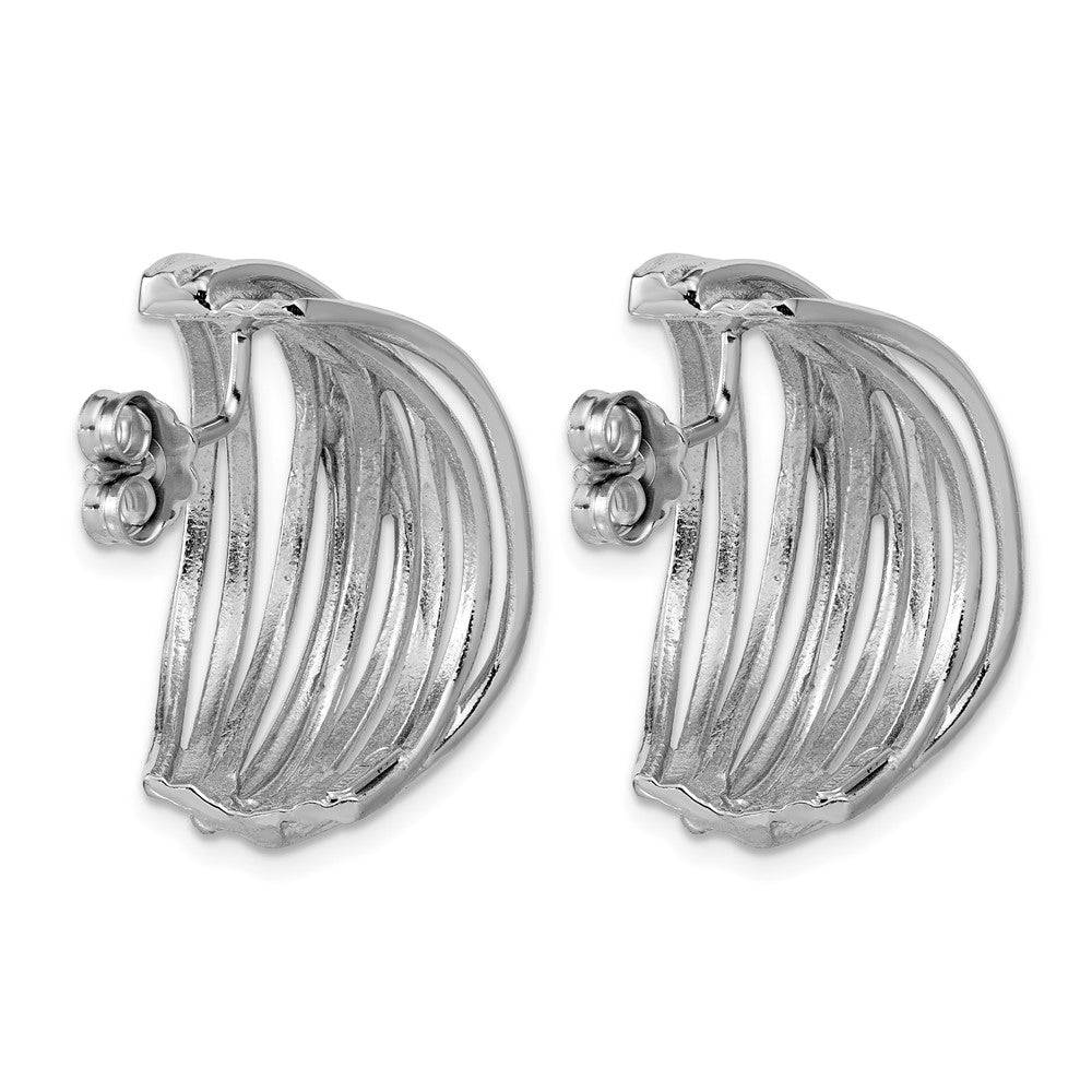 Sterling Silver Rh-Plated Polished C-Hoop Post Earrings