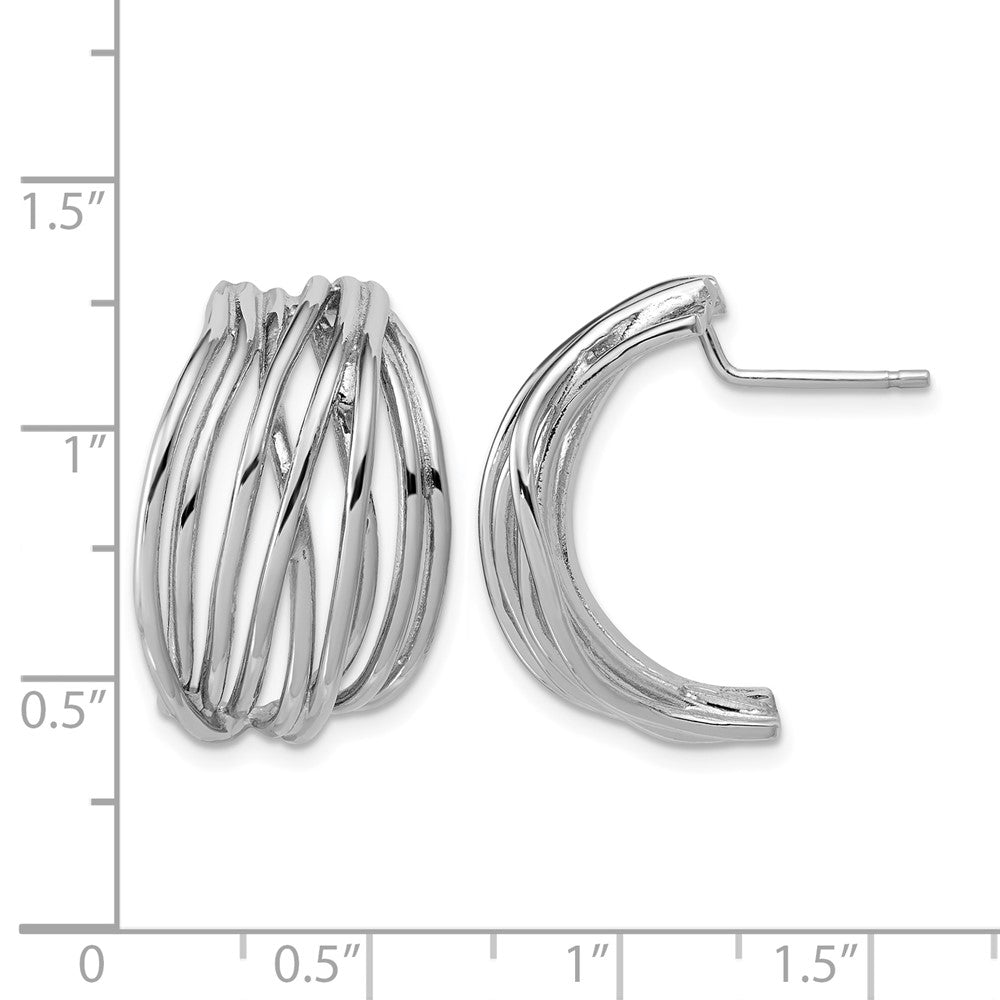 Sterling Silver Rh-Plated Polished C-Hoop Post Earrings