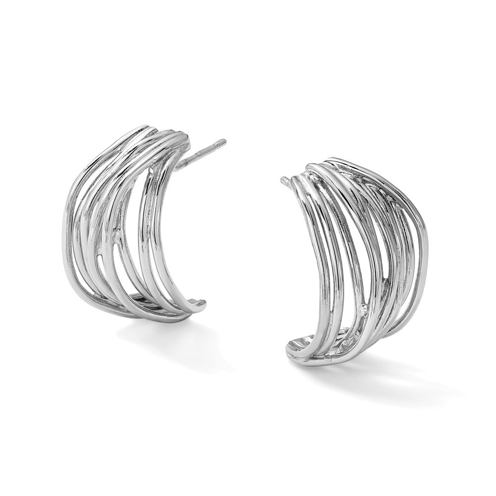 Sterling Silver Rh-Plated Polished C-Hoop Post Earrings