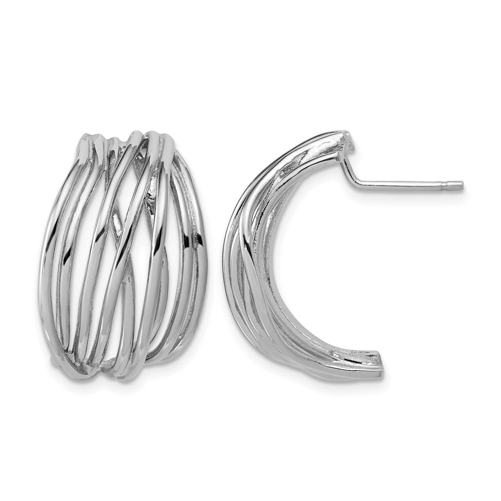Sterling Silver Rh-Plated Polished C-Hoop Post Earrings