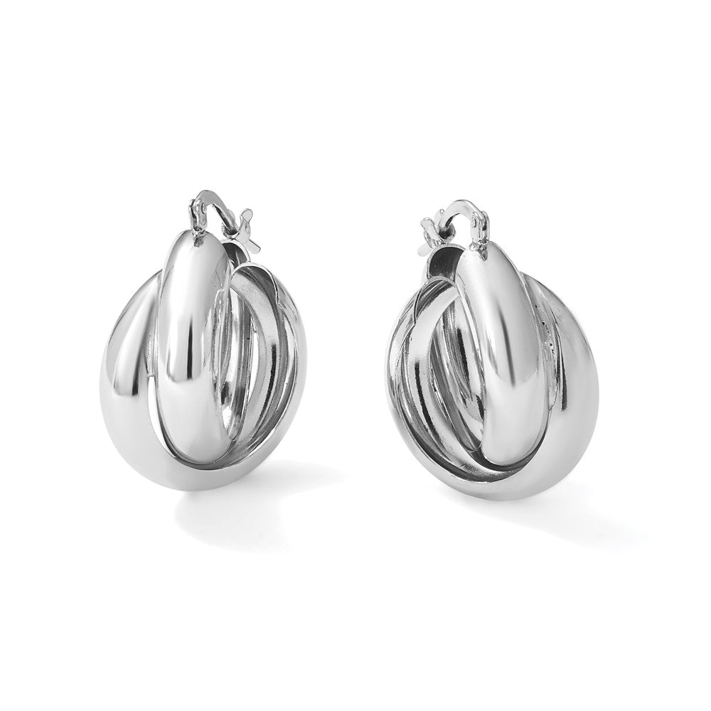 Sterling Silver Rhodium-Plated Polished Twisted Hoop Earrings