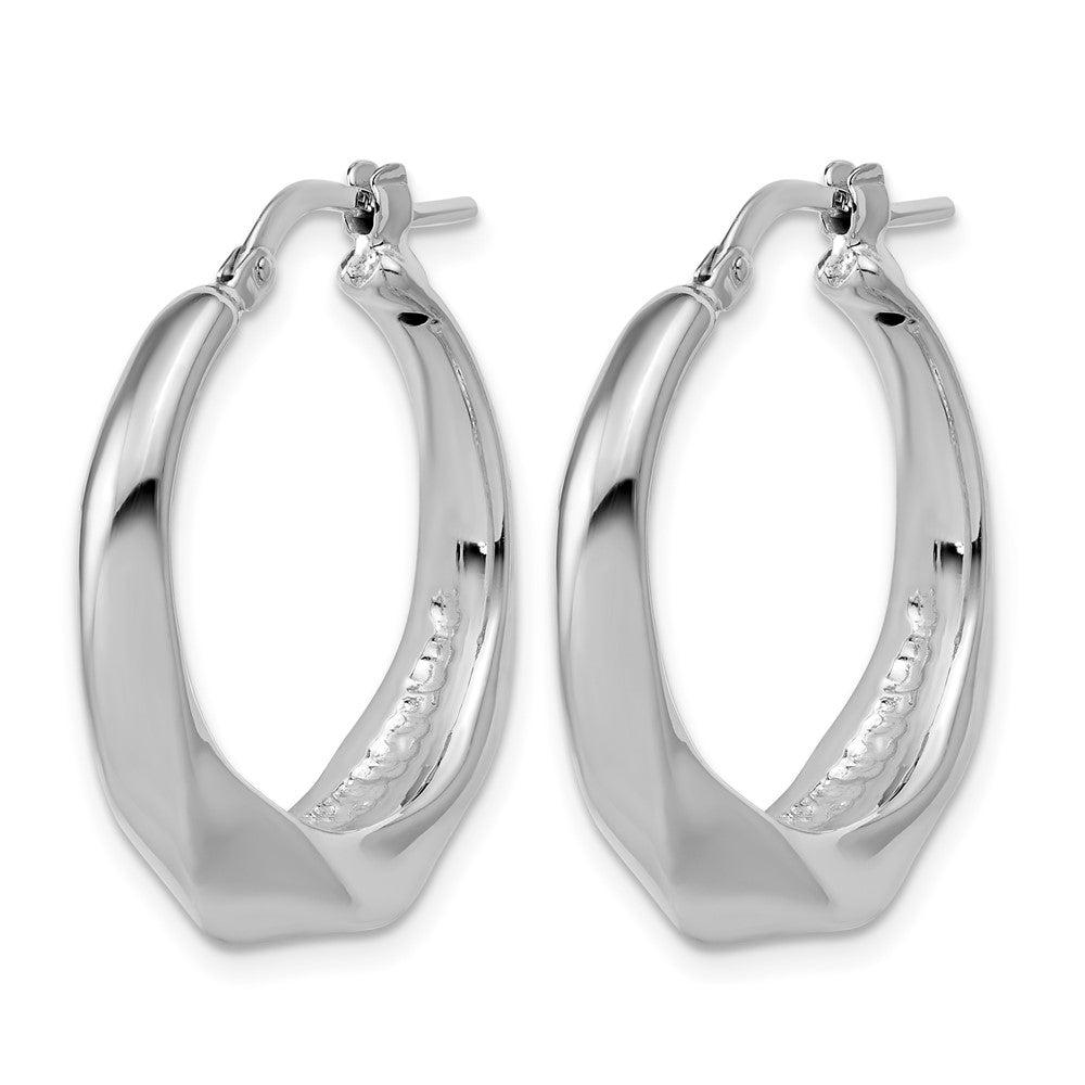 Sterling Silver RH-plated Polished Twisted Hollow Hoop Earrings