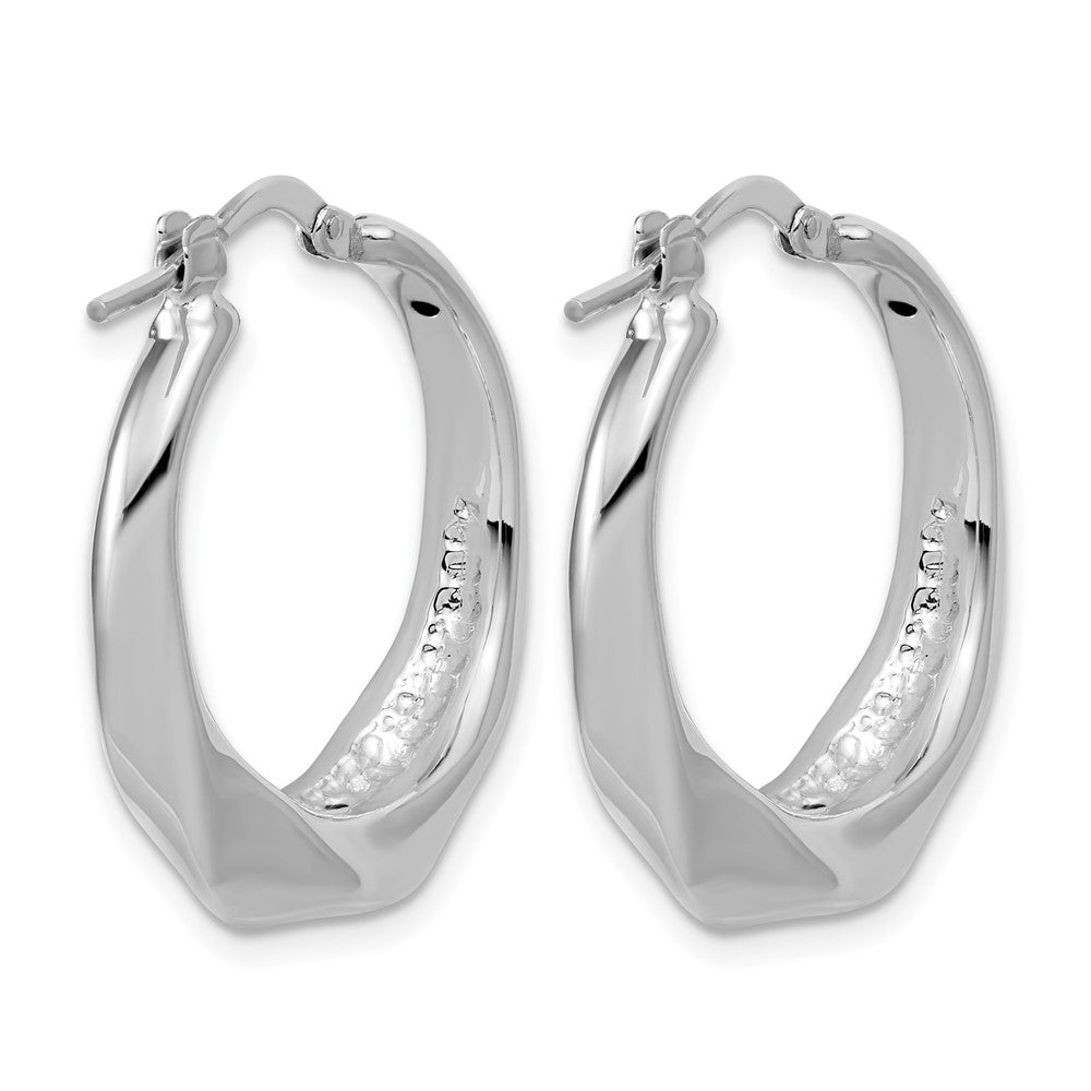 Sterling Silver RH-plated Polished Twisted Hollow Hoop Earrings
