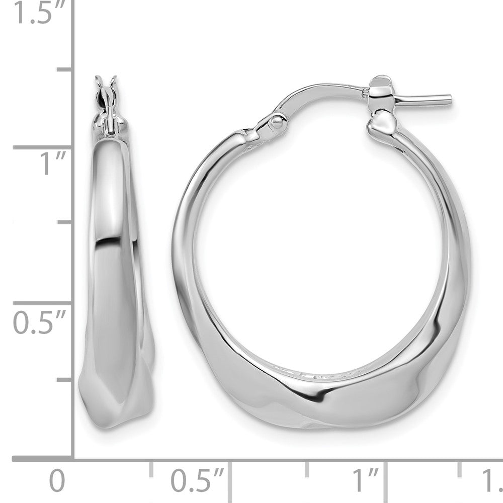 Sterling Silver RH-plated Polished Twisted Hollow Hoop Earrings