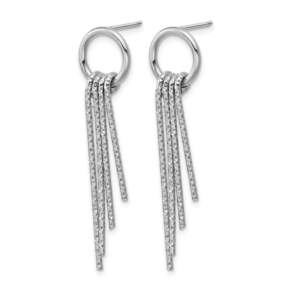 Sterling Silver Rh-Plated D/C Movable Dangle Post Earrings