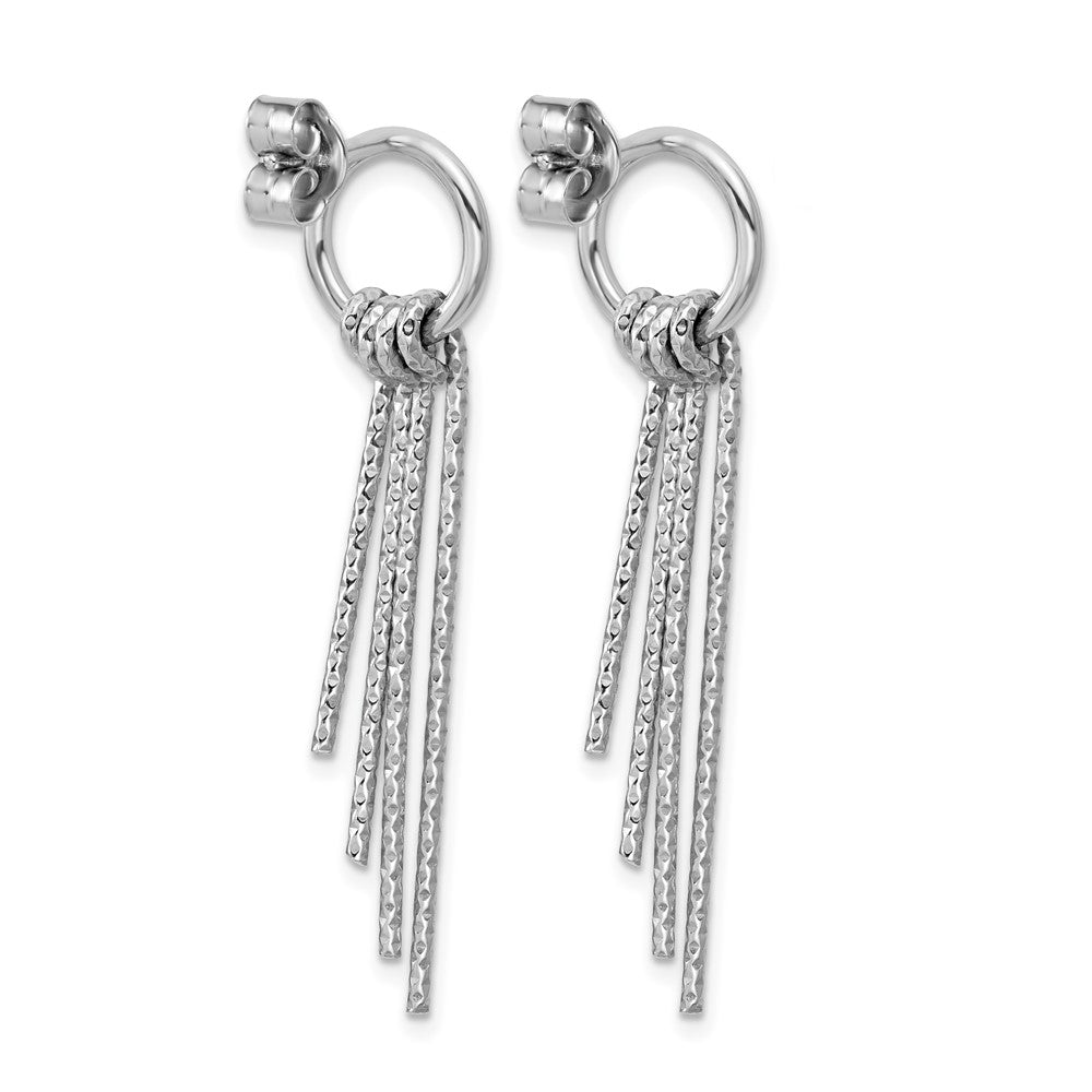 Sterling Silver Rh-Plated D/C Movable Dangle Post Earrings