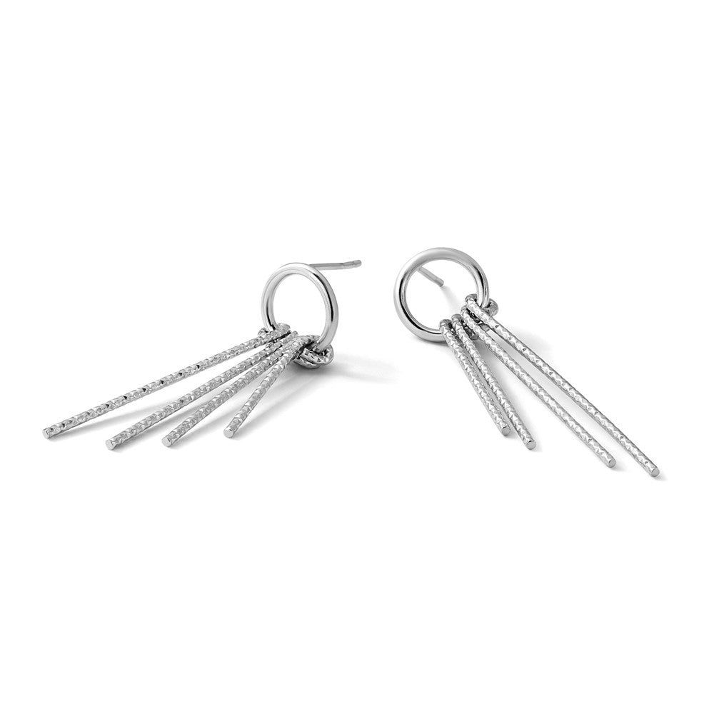Sterling Silver Rh-Plated D/C Movable Dangle Post Earrings