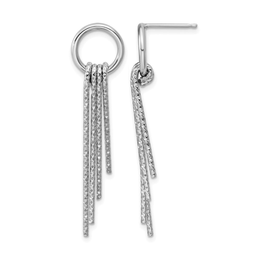 Sterling Silver Rh-Plated D/C Movable Dangle Post Earrings