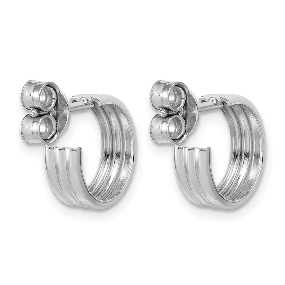 Sterling Silver Rh-Plated Polished Grooved J-Hoop Post Earrings