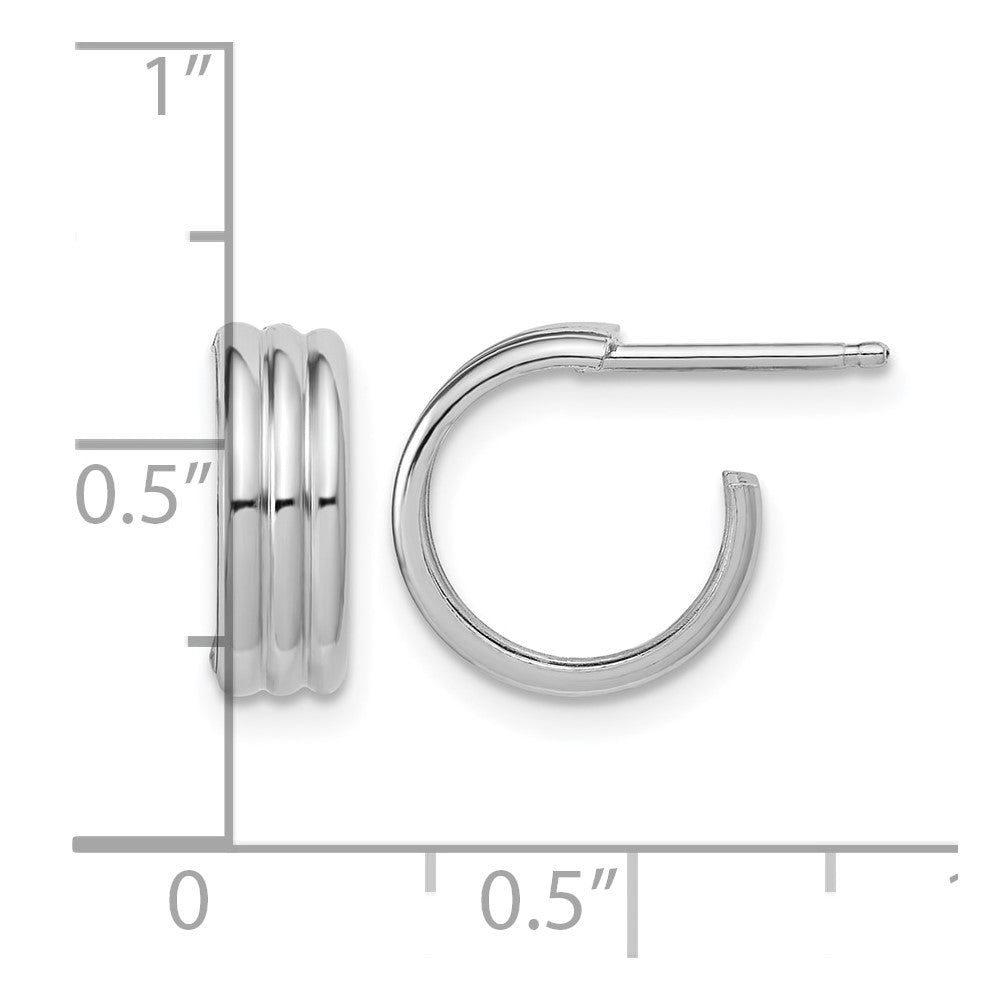 Sterling Silver Rh-Plated Polished Grooved J-Hoop Post Earrings