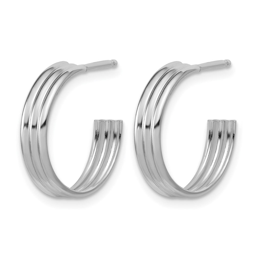 Sterling Silver Rh-Plated Polished Grooved J-Hoop Post Earrings