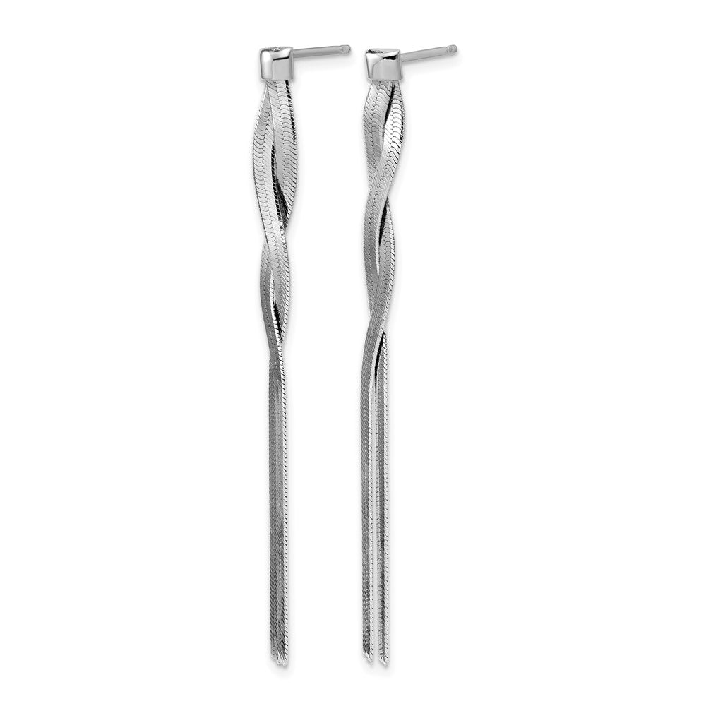Sterling Silver Rh-Plat Herringbone 2-strand Dangle Post Earrings