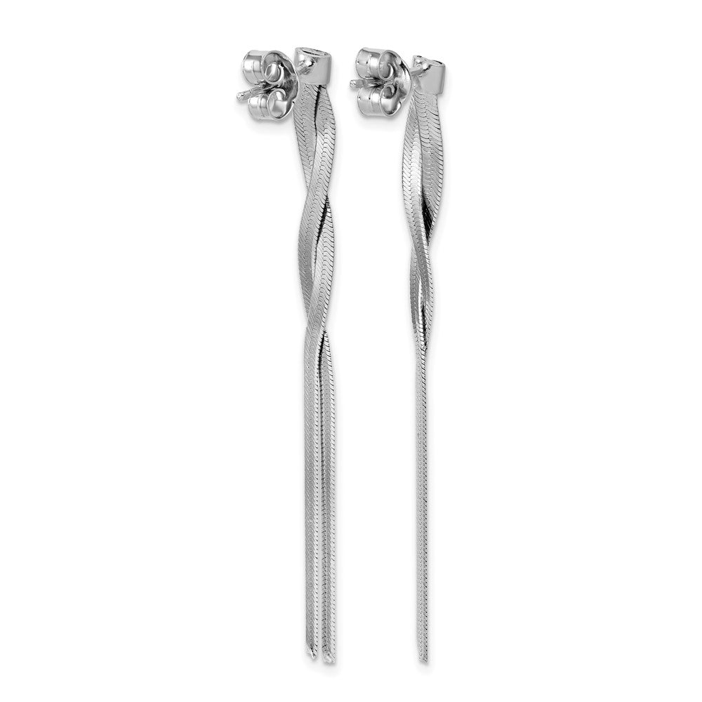 Sterling Silver Rh-Plat Herringbone 2-strand Dangle Post Earrings