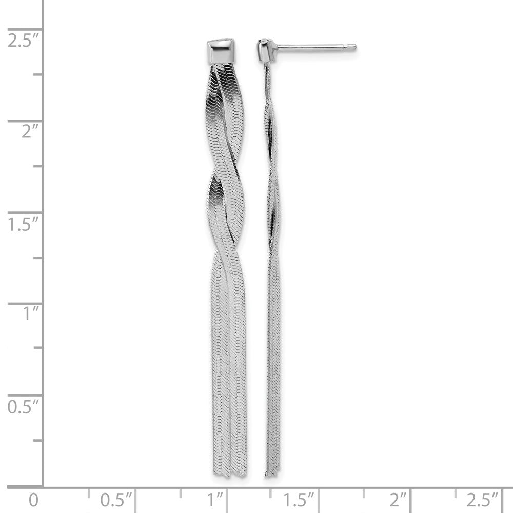 Sterling Silver Rh-Plat Herringbone 2-strand Dangle Post Earrings