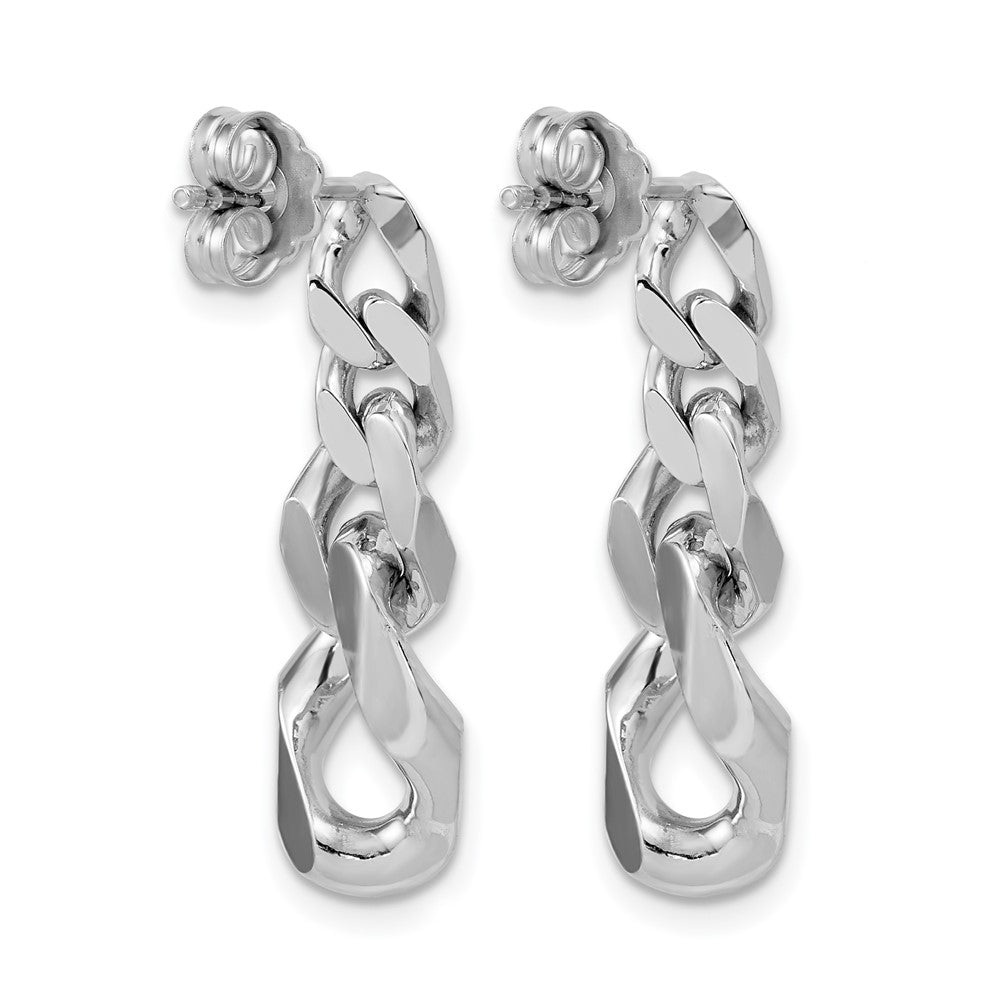 Sterling Silver RH-Plated Polished Link Post Dangle Earrings
