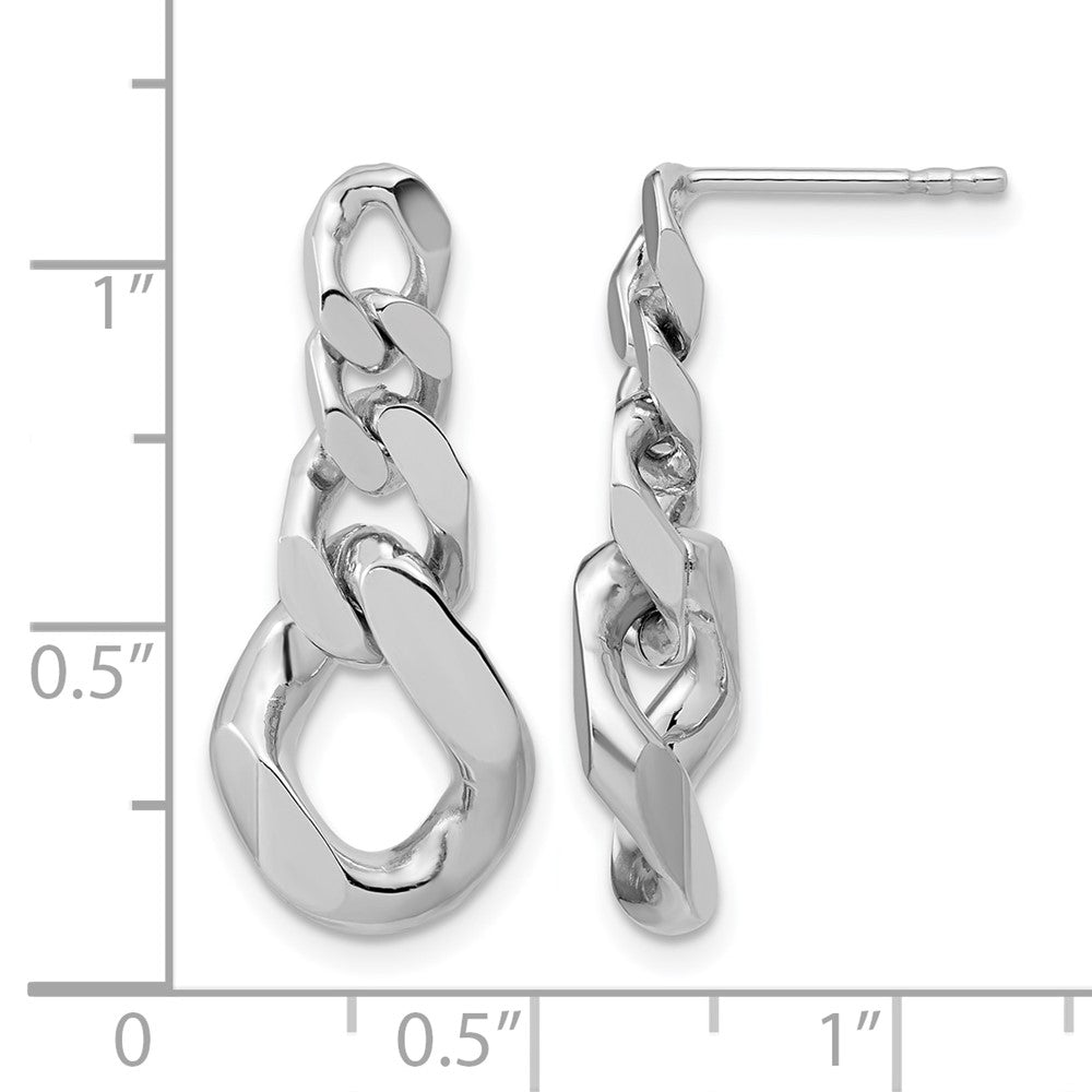 Sterling Silver RH-Plated Polished Link Post Dangle Earrings