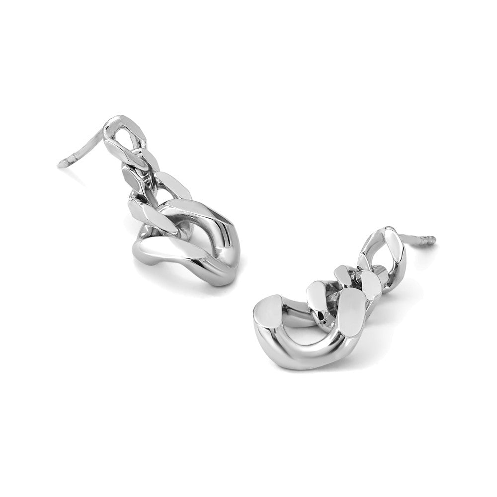 Sterling Silver RH-Plated Polished Link Post Dangle Earrings