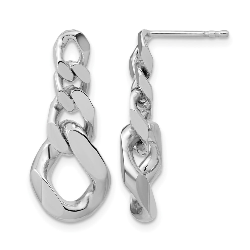 Sterling Silver RH-Plated Polished Link Post Dangle Earrings