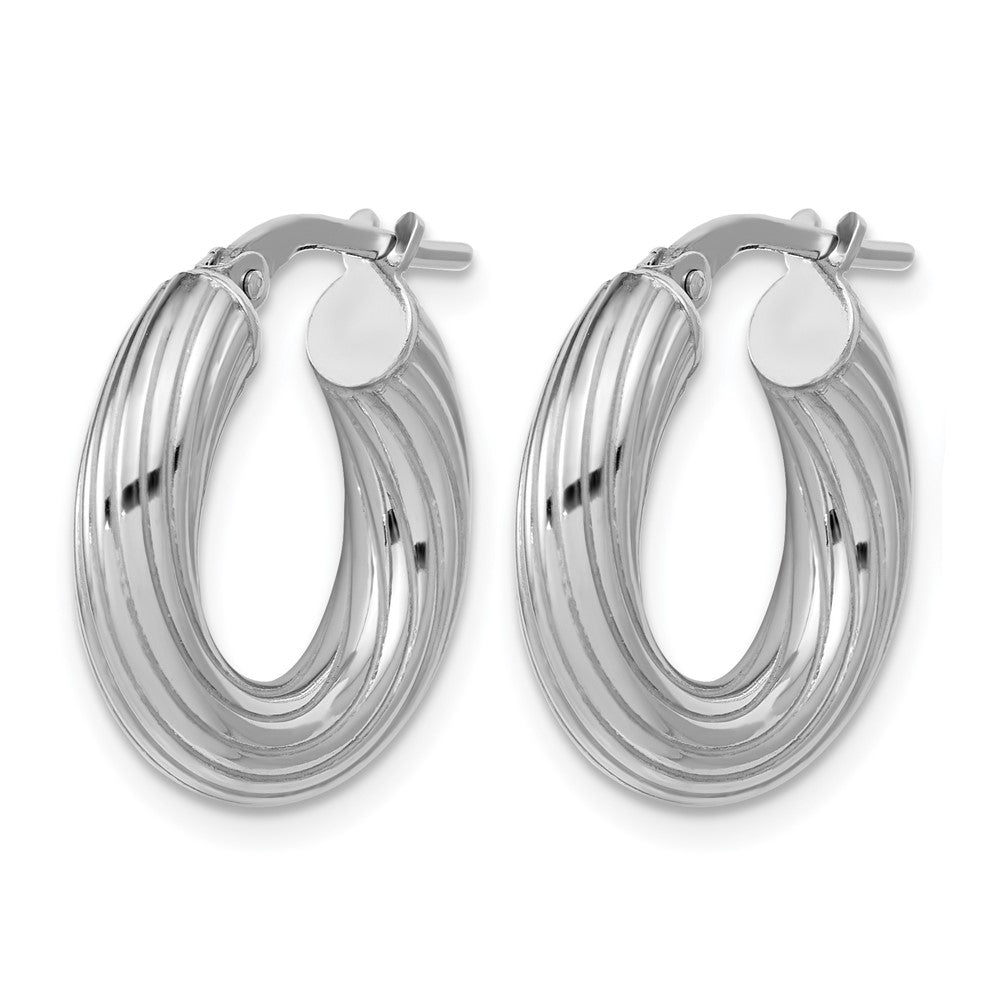Sterling Silver Rh-Plated Polished Grooved Hoop Earrings