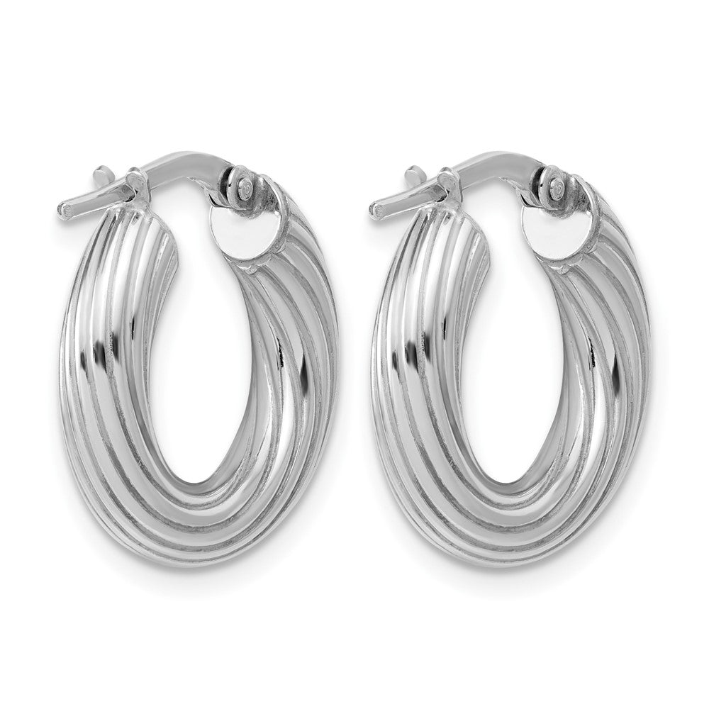 Sterling Silver Rh-Plated Polished Grooved Hoop Earrings