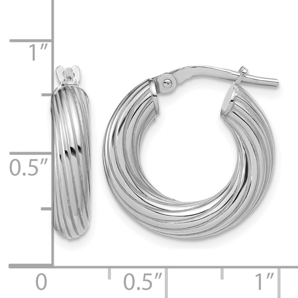 Sterling Silver Rh-Plated Polished Grooved Hoop Earrings