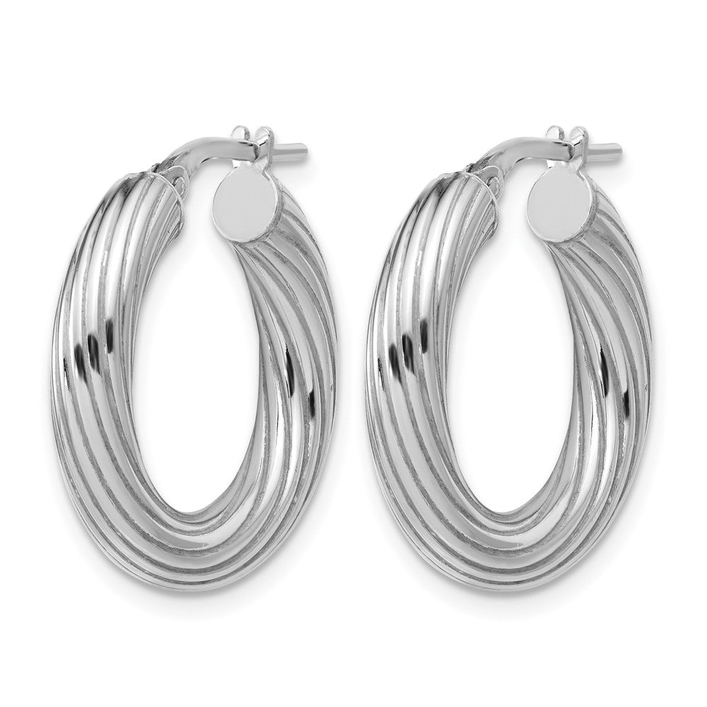 Sterling Silver Rh-Plated Polished Grooved Hoop Earrings