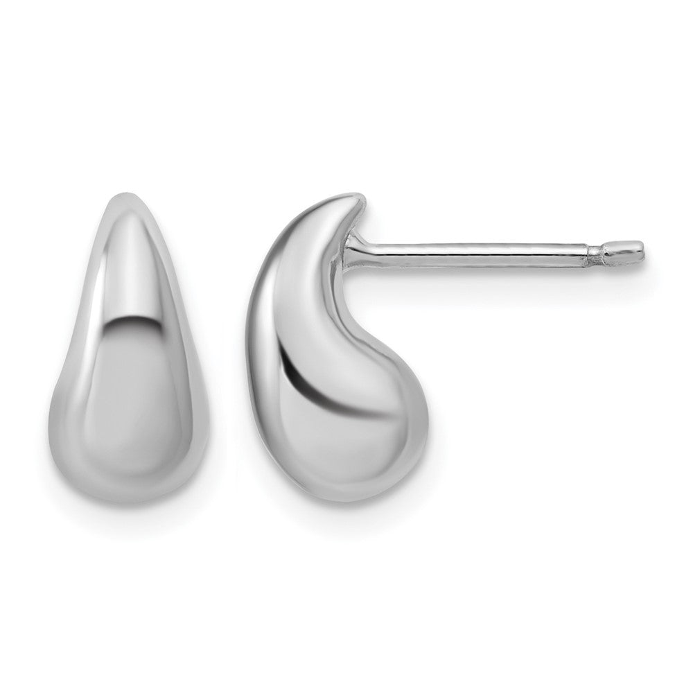 Sterling Silver RH-plated Polished Puffed Teardrop Post Earrings