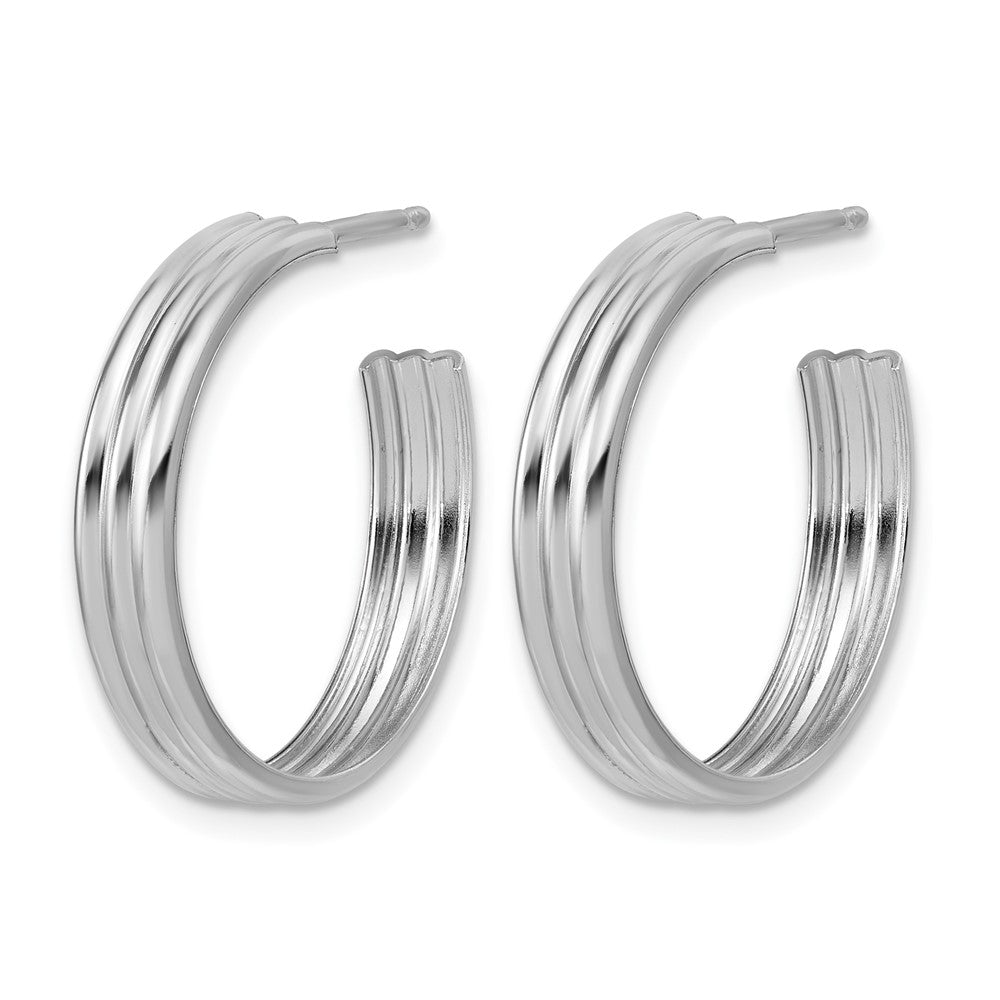 Sterling Silver Rh-Plated Polished Grooved J-Hoop Post Earrings