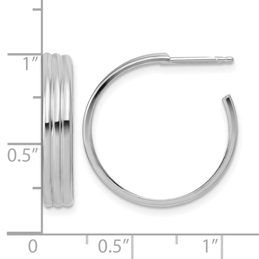 Sterling Silver Rh-Plated Polished Grooved J-Hoop Post Earrings
