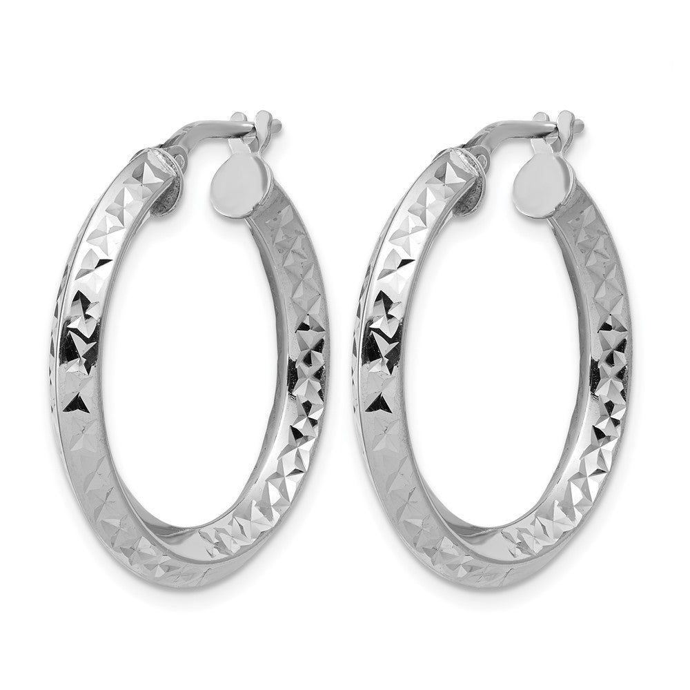 Sterling Silver RH-plated Polished and Diamond-cut Hoop Earrings