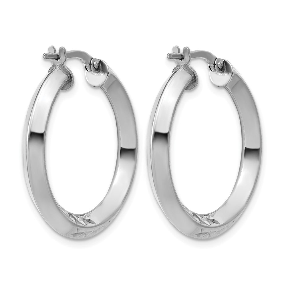 Sterling Silver RH-plated Polished and Diamond-cut Hoop Earrings