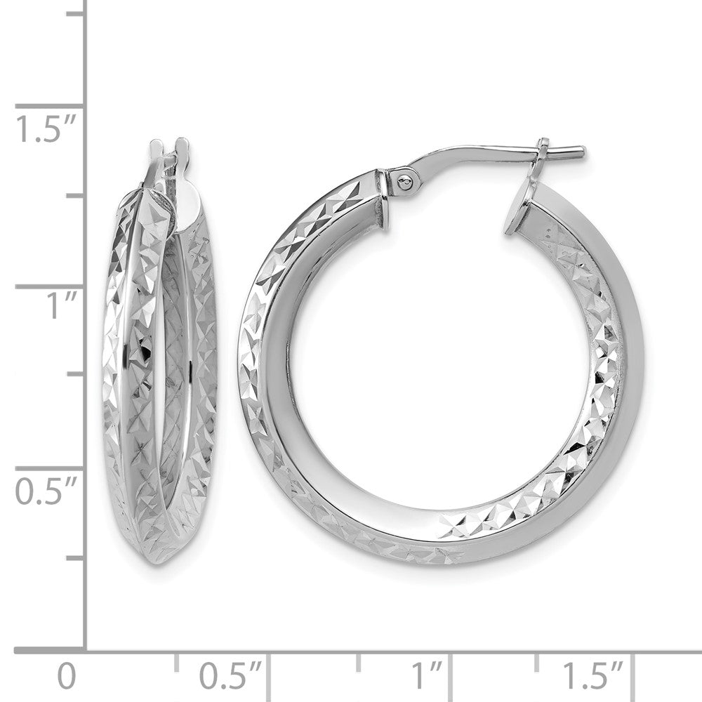 Sterling Silver RH-plated Polished and Diamond-cut Hoop Earrings