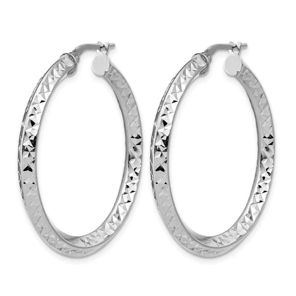 Sterling Silver RH-plated Polished and Diamond-cut Hoop Earrings