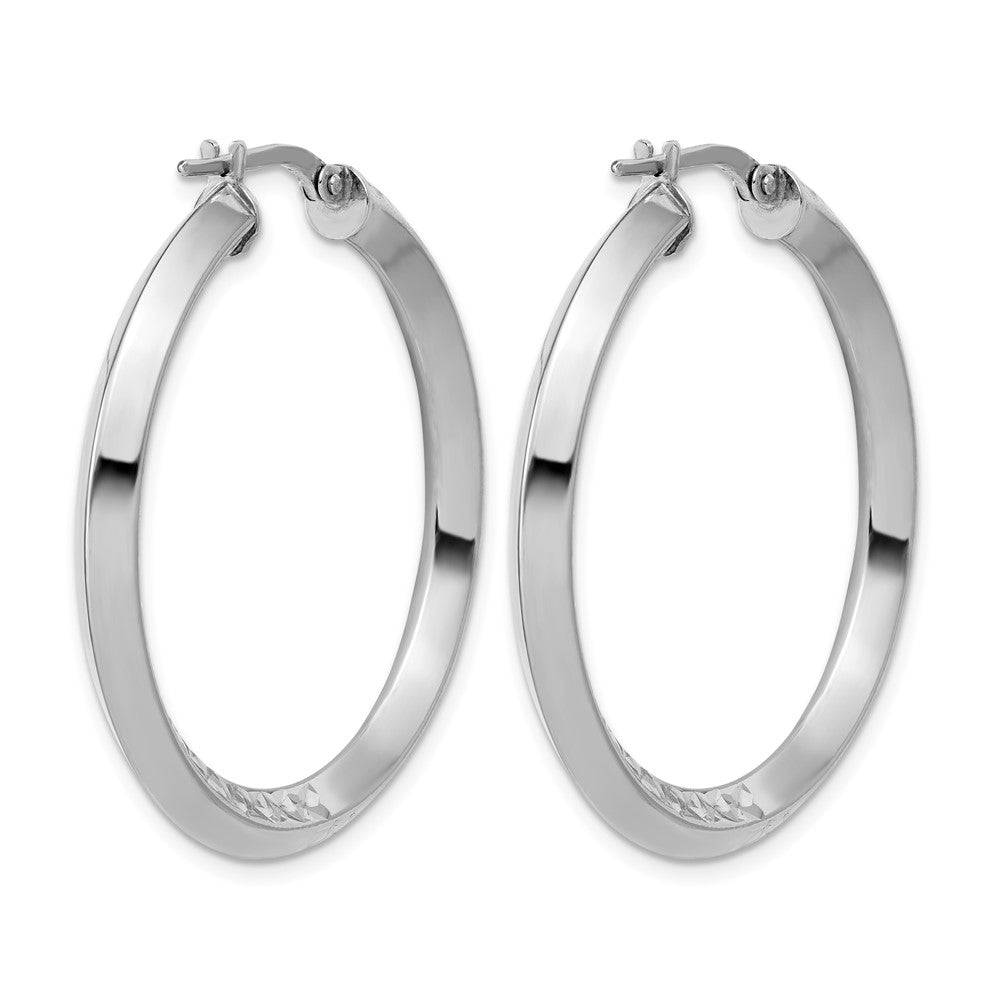 Sterling Silver RH-plated Polished and Diamond-cut Hoop Earrings