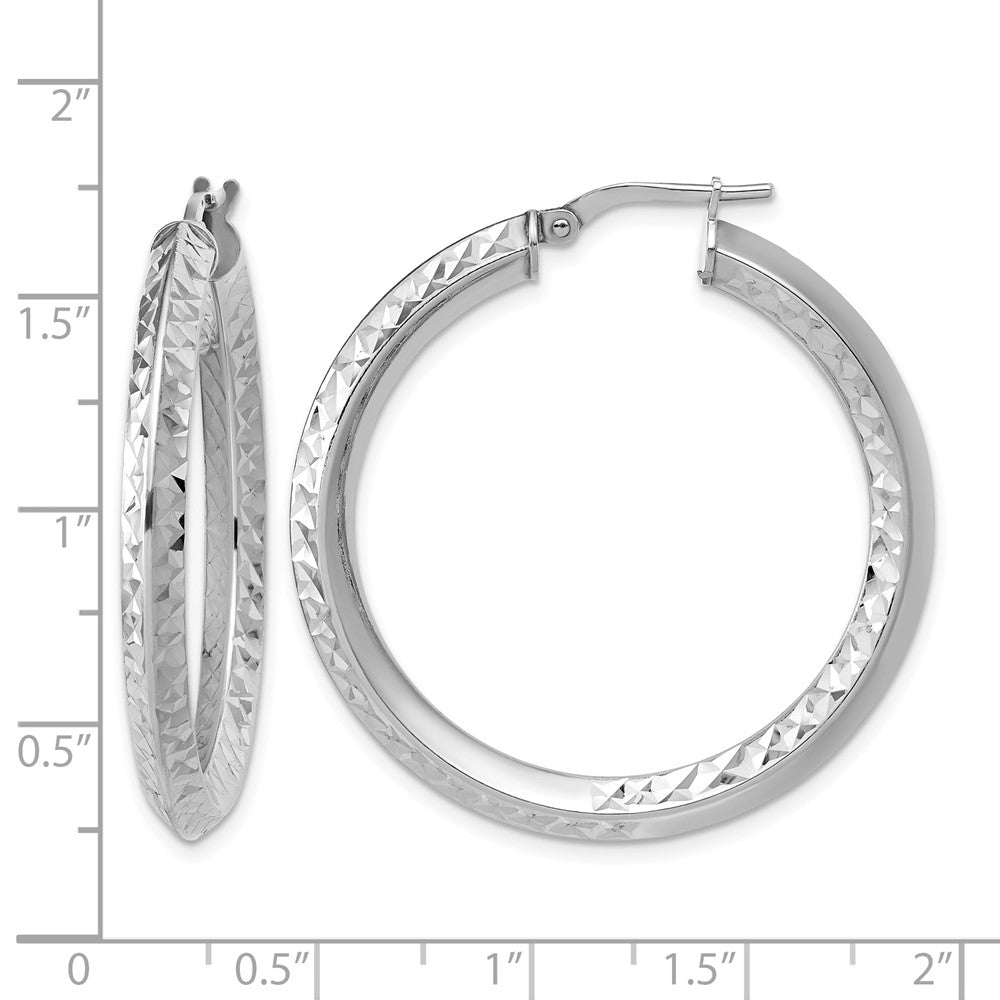Sterling Silver RH-plated Polished and Diamond-cut Hoop Earrings