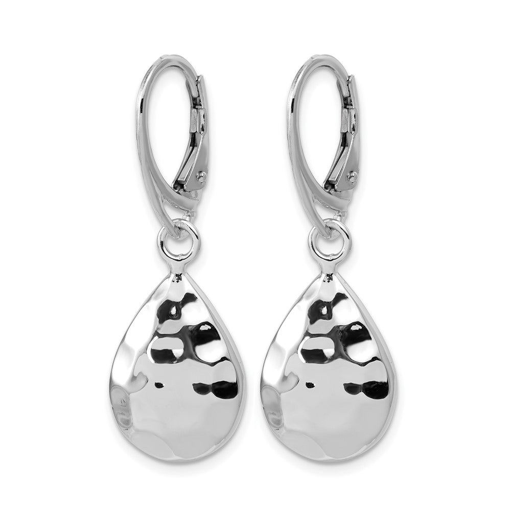 Sterling Silver RH-plated Polished  Hammered Leverback Earrings