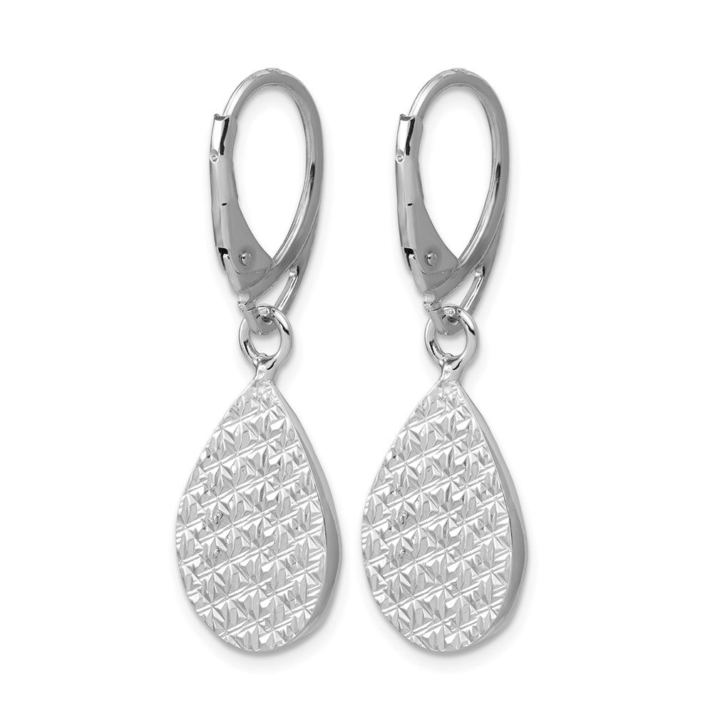 Sterling Silver RH-plated Polished  Hammered Leverback Earrings