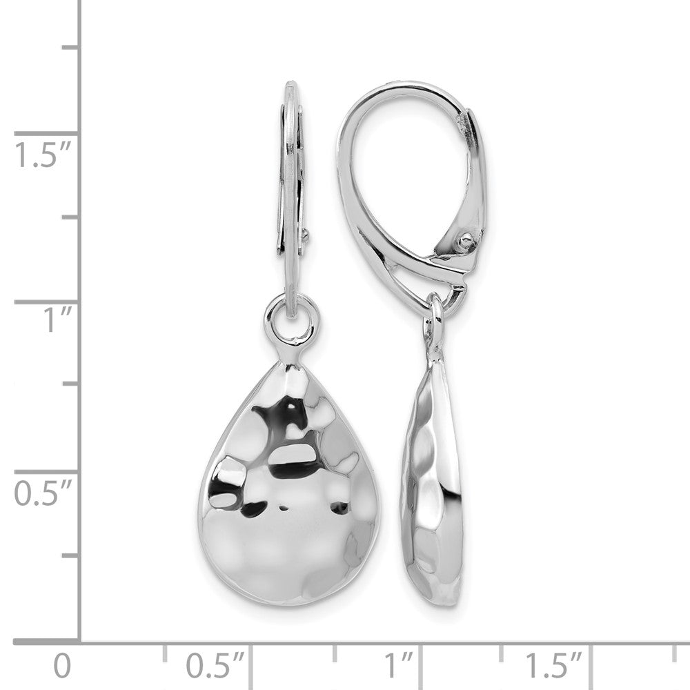 Sterling Silver RH-plated Polished  Hammered Leverback Earrings