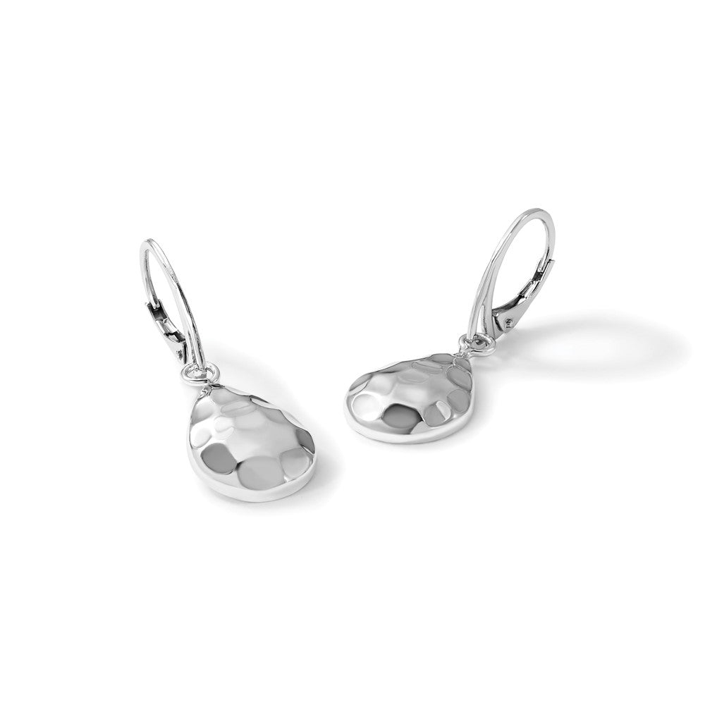 Sterling Silver RH-plated Polished  Hammered Leverback Earrings