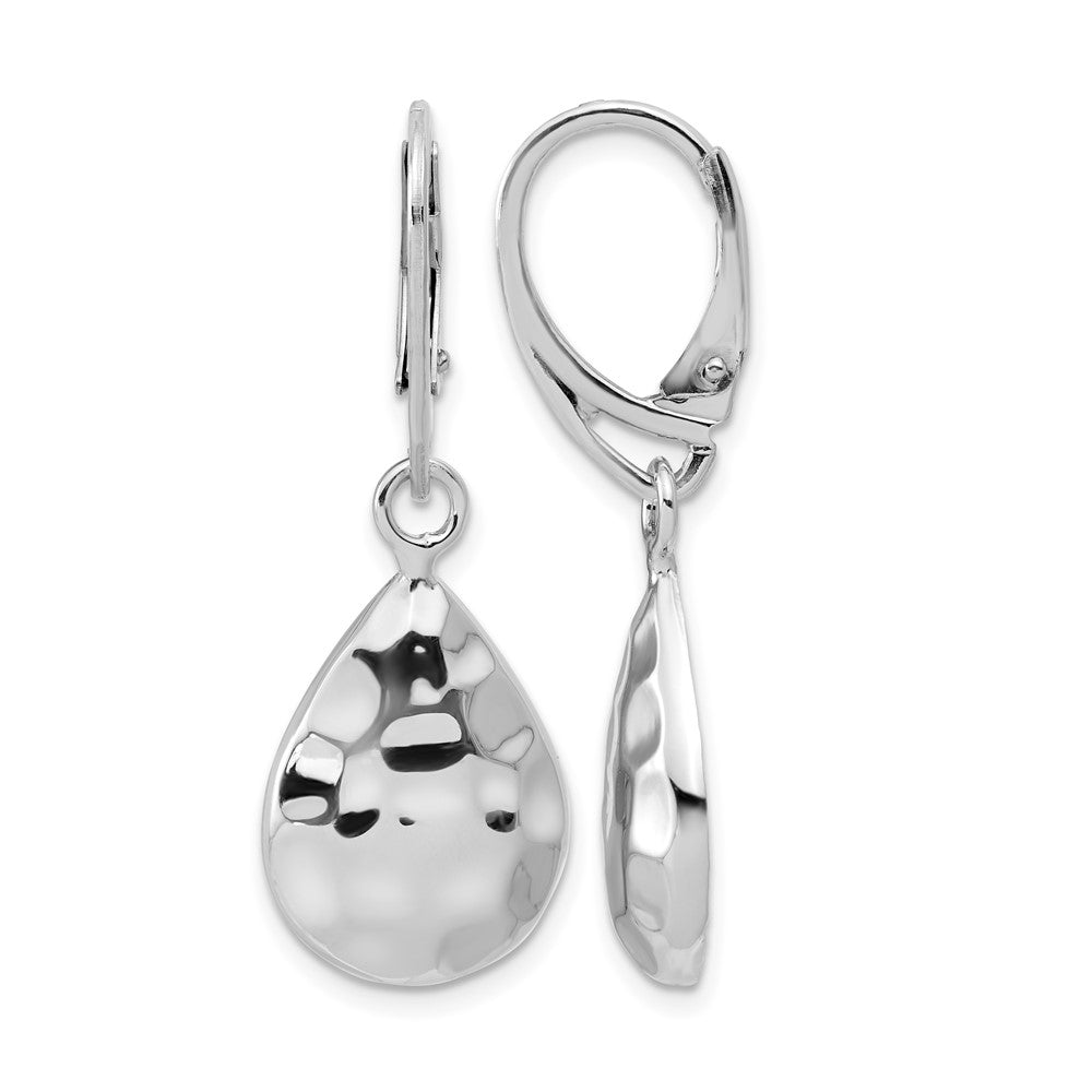 Sterling Silver RH-plated Polished  Hammered Leverback Earrings