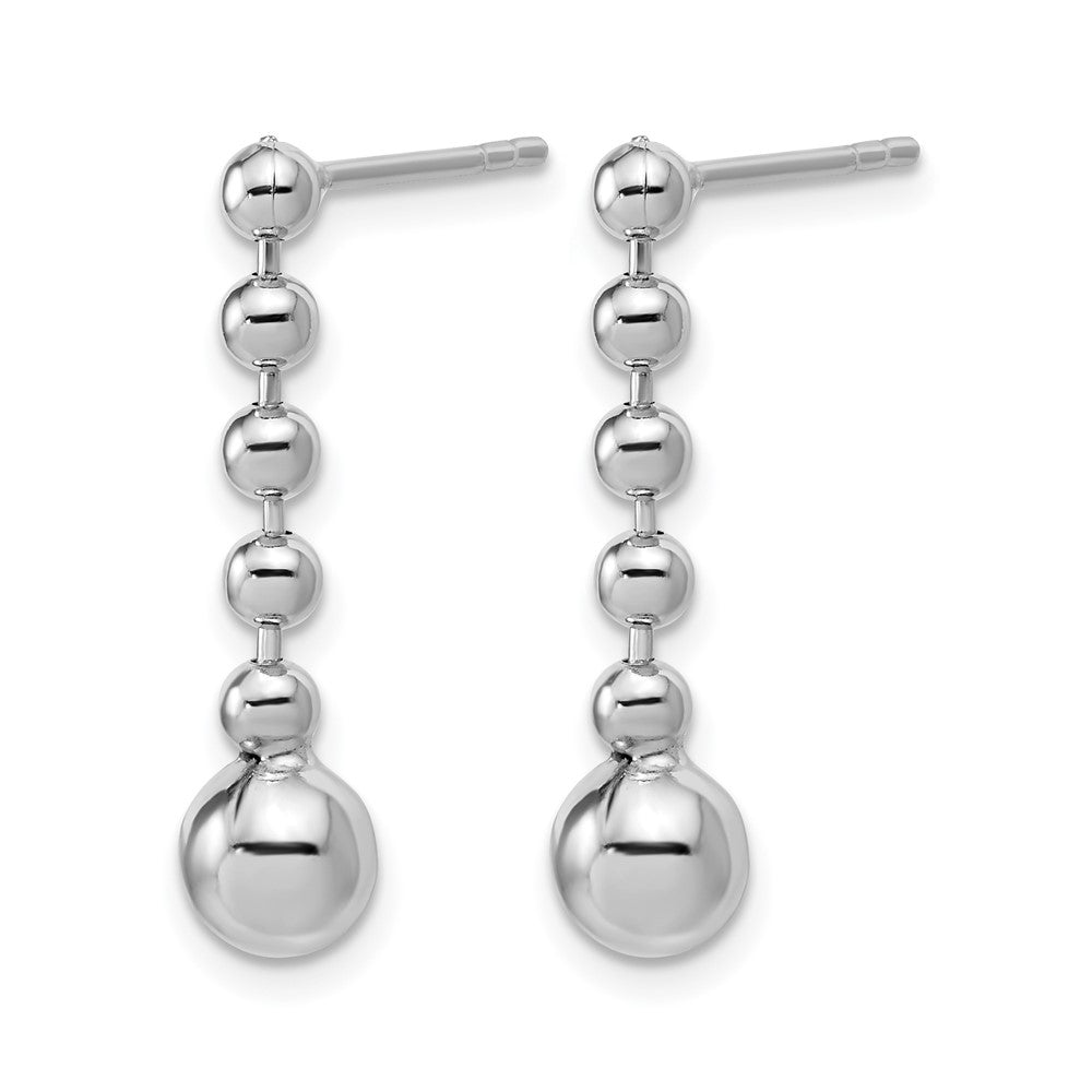 Sterling Silver RH-Plated Polished Beaded Post Dangle Earrings